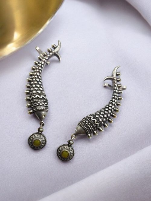 Fish Earcuff Earrings - Oxidised Silver Look alike Earring For Girls