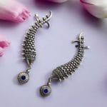 Unique Fish Earcuff Earrings - Oxidised Silver Look alike Earring For Girls - "Blue"
