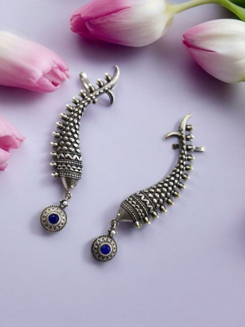Fish Earcuff Earrings - Oxidised Silver Look alike Earring For Girls
