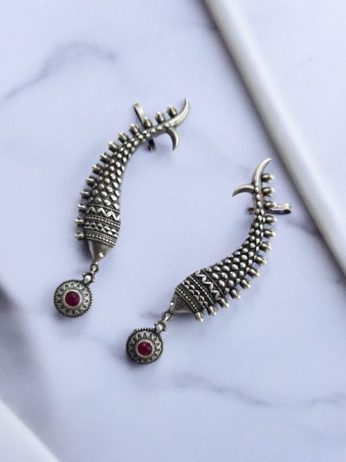 Fish Earcuff Earrings - Oxidised Silver Look alike Earring For Girls