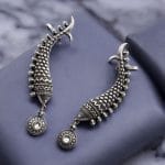 Unique Fish Earcuff Earrings - Oxidised Silver Look alike Earring For Girls - "White"