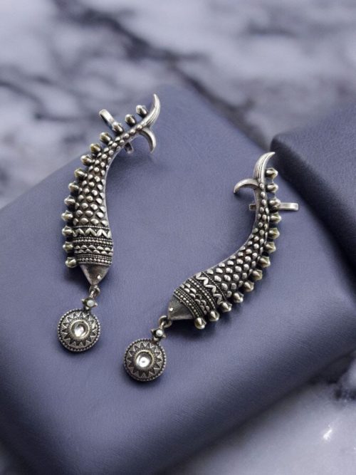 Fish Earcuff Earrings - Oxidised Silver Look alike Earring For Girls
