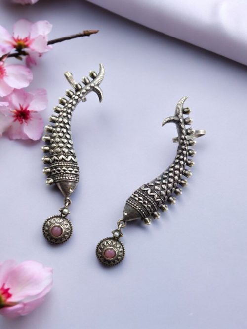 Fish Earcuff Earrings - Oxidised Silver Look alike Earring For Girls