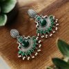 Deer Earrings - Premium Design Silver Replica Oxidised Monalisa Stone