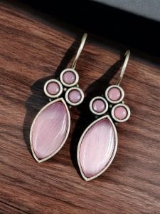 Casual Wear Oxidised Earrings | Affordable Hook Earrings | Earrings Under 100Rs - Color: "Babypink"