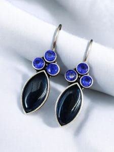 Casual Wear Oxidised Earrings | Affordable Hook Earrings | Earrings Under 100Rs - Color: "Blue"