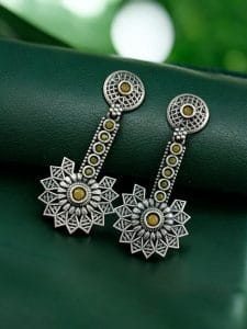 Silver Look aLike Dangler Earrings - Light Weight Casual Earring - Color: "Yellow"
