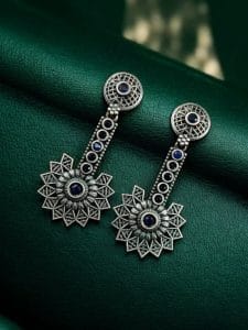 Silver Look aLike Dangler Earrings - Light Weight Casual Earring - Color: "Blue"