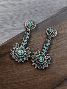 Silver Look aLike Dangler Earrings - Light Weight Casual Earring - Color: "Aqua"