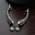 Unique Fish Earcuff Earrings - Oxidised Silver Look alike Earring For Girls - "Aqua"