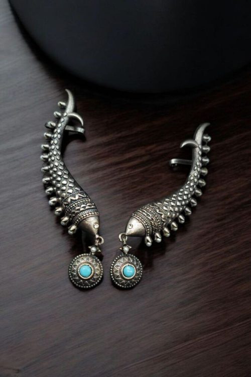 Unique Fish Earcuff Earrings - Oxidised Silver Look alike Earring For Girls - Image 11