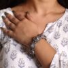 Luxurious Oxidised Bangle | Silver Look alike Free Size Kada