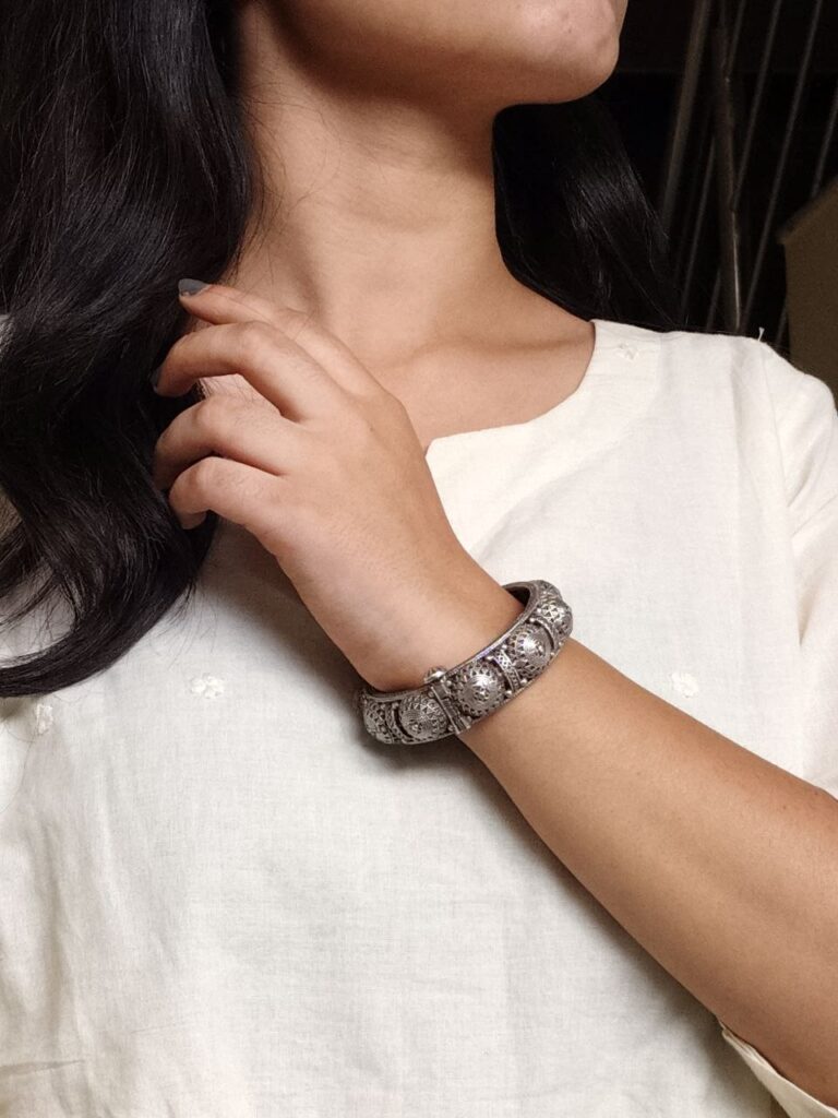Traditional Silver Replica Bangles / Kada | Best Oxidized Openable Bracelet