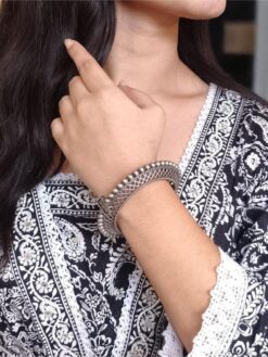 Premium Quality Oxidised Bangle | Silver Replica Free Size Kada
