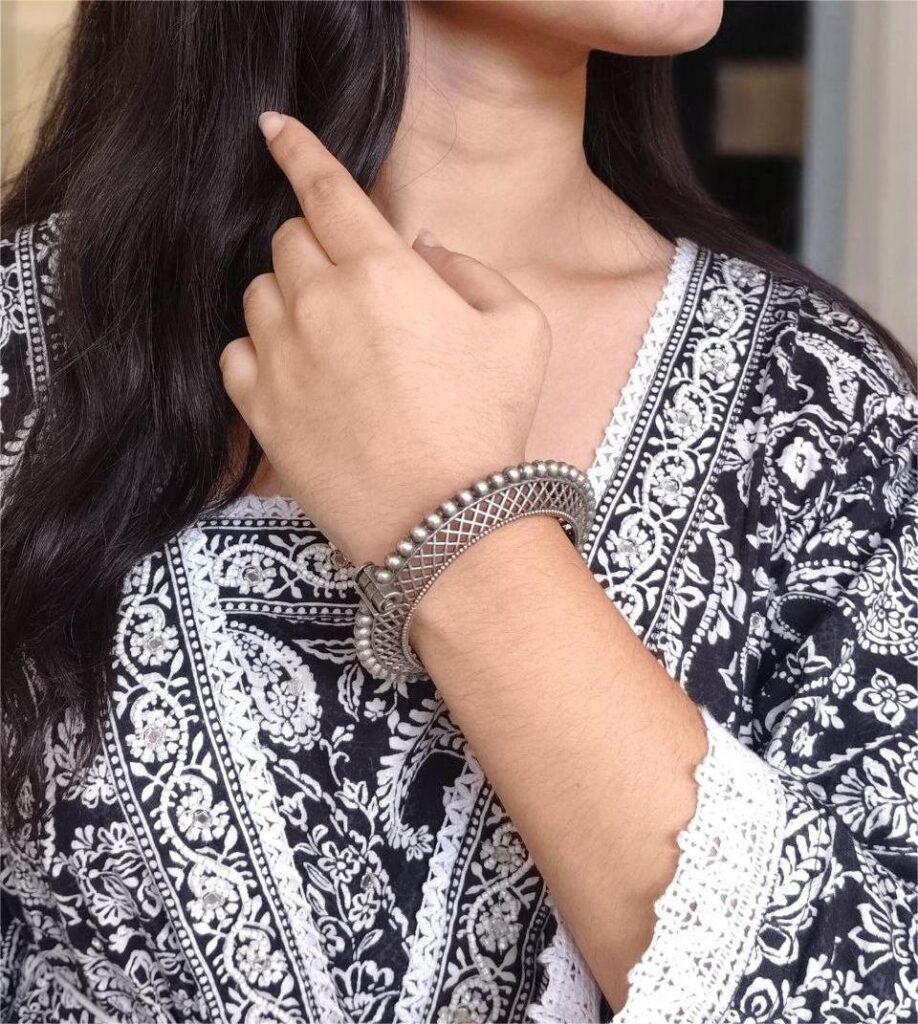 Premium Quality Oxidised Bangle | Silver Replica Free Size Kada