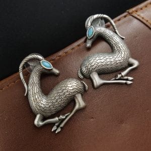 Graceful Deer Earrings - Silver Replica Light Weight Studs - Color: "Aqua"