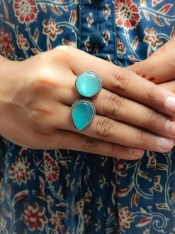 oxidized Monalisa stone Silver Replica ring showcasing its intricate details and unique design.