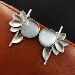 Monalisa Stone Half Flower Stud Earrings - Attractive Silver Replica Polish - "Grey"