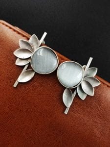 Monalisa Stone Half Flower Stud Earrings - Attractive Silver Replica Polish - Color: "Grey"