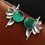 Monalisa Stone Half Flower Stud Earrings - Attractive Silver Replica Polish - "Mint"