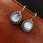 Premium Quality Silver Replica Monalisa Stone Hook Earrings - "Grey"
