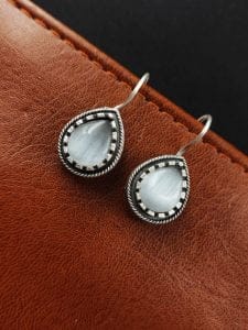 Premium Quality Silver Replica Monalisa Stone Hook Earrings - Color: "Grey"