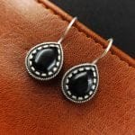 Premium Quality Silver Replica Monalisa Stone Hook Earrings - "Black"