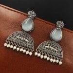 Peacock Stud Earrings - Best Silver Look alike Monalisa Stone Earring - "Grey"