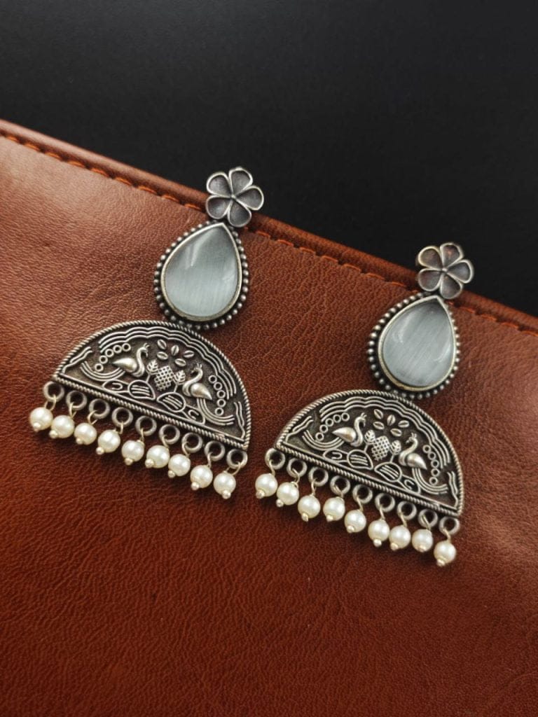 Bulk 652 Peacock Stud Earrings - Best Silver Look alike Monalisa Stone Earring - "Grey"
