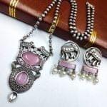Bulk 164 Elephant Chain Pendant Set with Monalisa Stone - Unique Handcrafted Jewelry - "Babypink"