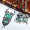 Elephant Chain Pendant Set with Monalisa Stone - Handcrafted Jewelry Ensemble