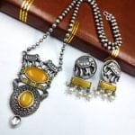 Bulk 168 Elephant Chain Pendant Set with Monalisa Stone - Unique Handcrafted Jewelry - "Yellow"