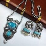 Bulk 172 Elephant Chain Pendant Set with Monalisa Stone - Unique Handcrafted Jewelry - "Aqua"