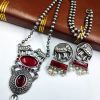 Elephant Chain Pendant Set with Monalisa Stone - Handcrafted Jewelry Ensemble