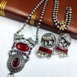 Bulk 174 Elephant Chain Pendant Set with Monalisa Stone - Unique Handcrafted Jewelry - "Red"