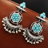 Oxidized Chandbali Earrings: Silver Replica with Pearl and Stone Work