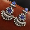 Oxidized Chandbali Earrings: Silver Replica with Pearl and Stone Work