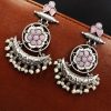 Oxidized Chandbali Earrings: Silver Replica with Pearl and Stone Work