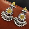 Oxidized Chandbali Earrings: Silver Replica with Pearl and Stone Work