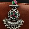 Oxidized Chandbali Earrings: Silver Replica with Pearl and Stone Work