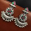 Oxidized Chandbali Earrings: Silver Replica with Pearl and Stone Work