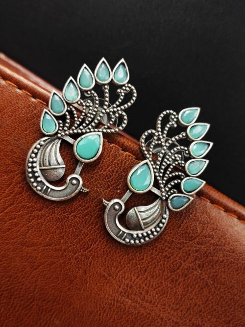 Peacock Stud | Traditional Oxidised Silver Replica Best Casual Earrings - Image 10
