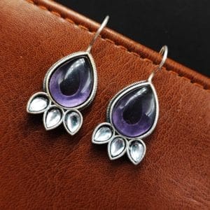 Silver Replica Stone Earrings with oxidized hooks
