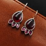 Silver Replica Stone Earrings - Best Hook oxidised Casual Jewelry - "Red"