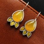 Silver Replica Stone Earrings - Best Hook oxidised Casual Jewelry - "Yellow"
