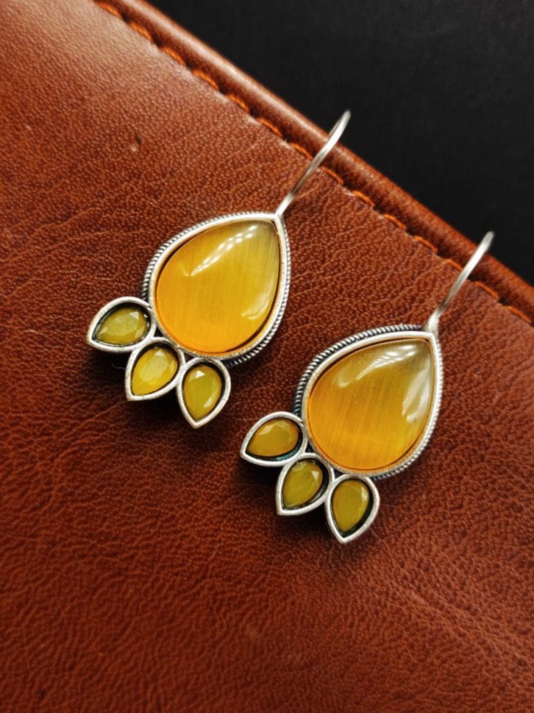 Bulk 374 Silver Replica Stone Earrings - Best Hook oxidised Casual Jewelry - "Yellow"