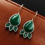 Silver Replica Stone Earrings - Best Hook oxidised Casual Jewelry - "Green"