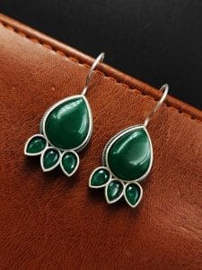 Silver Replica Stone Earrings - Best Hook oxidised Casual Jewelry - Color: "Green"