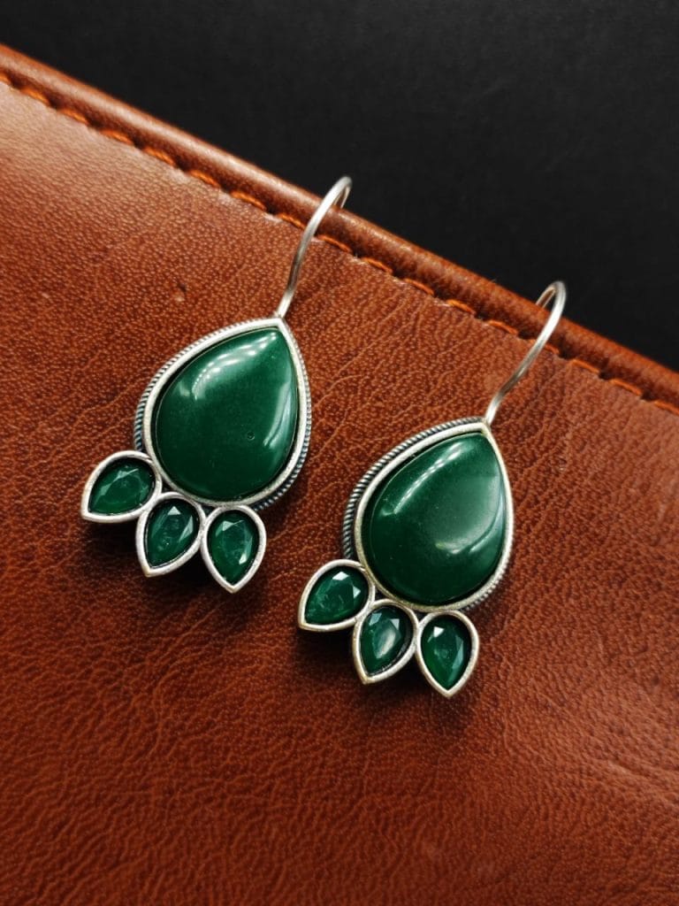 Bulk 364 Silver Replica Stone Earrings - Best Hook oxidised Casual Jewelry - "Green"