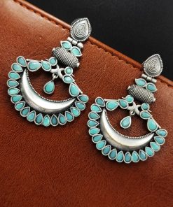 Silver Replica Chandbali Earrings showcased against a black velvet background